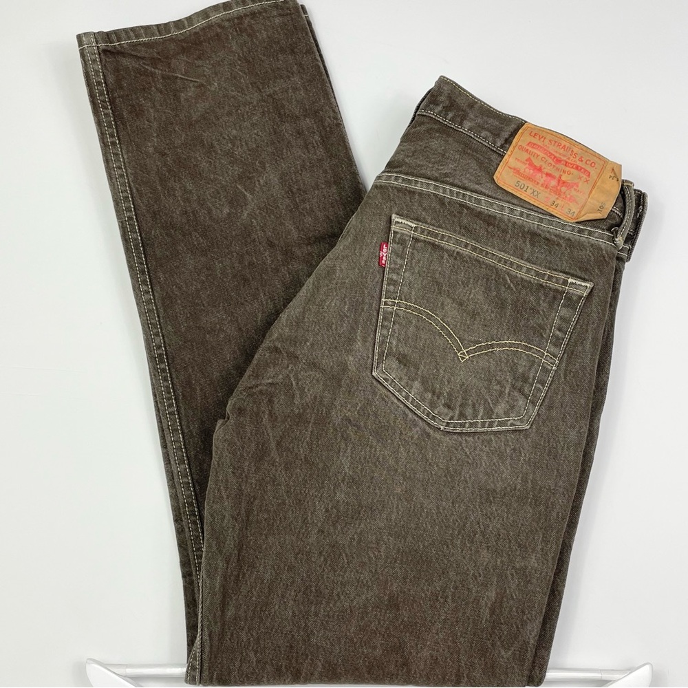 Vintage 90s Levis 501xx Button Fly Dark Brown Denim Jeans Sz 34x34 Made USA
